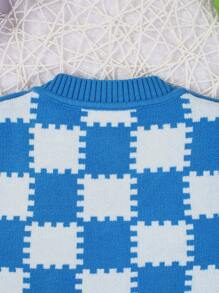 嬰兒男童色塊釦扣羊毛衫 - 藍色 - 查看 6