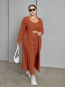SHEIN Essnce Hơn Mở Mặt trước áo & Áo ba lỗ & Xà cạp - Rỉ Nâu - Xem 5