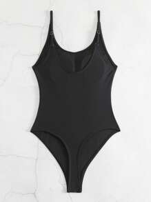 Swim Vcay Summer Beach Women's Solid Color One Piece Swimsuit - Black - View 3