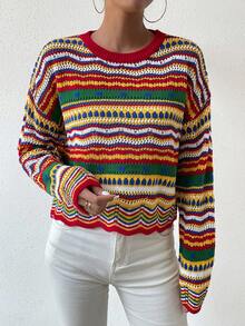 Chiquease Mẫu sọc Thả vai Dệt kim chấm bi Áo len - Nhiều màu - Xem 4