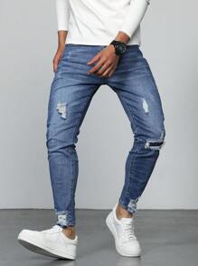 Manfinity LEGND Hombres Jeans ajustados desgarro con lavado