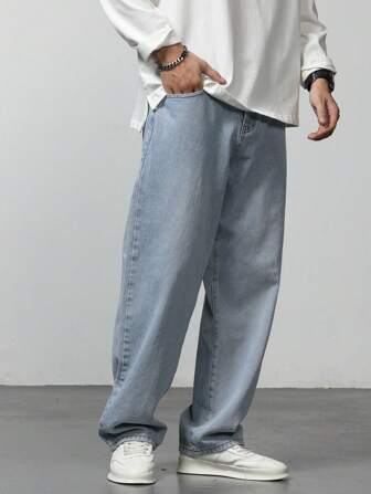 Guys Light Wash Straight Leg Jeans