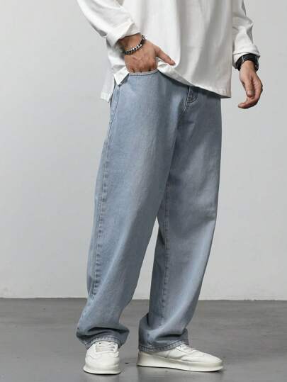 Vaqueros De Bolsillo Diagonal Lavados De Hombre De Ajuste Holgado