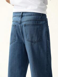 Manfinity Hypemode Men's Medium Blue Regular Wash Straight Denim Jeans - Medium Wash - View 4