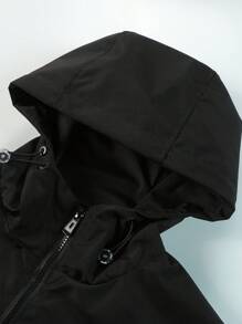 Manfinity Homme 男裝拉鍊前扣綁帶帽夾克 - 黑色 - 查看 5