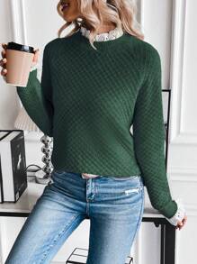 Chiquease Frilled Hem Sweater Pullover,Long Sleeve Tops Knit Pullover Fall Winter Outfit - Dark Green - View 5