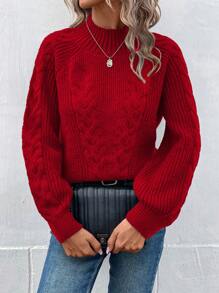 SHEIN LUNE Jersey Con Manga Raglán Y Decoración De Cable Tejido Para Mujer - Rojo - Ver 6