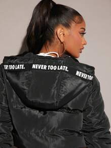 SHEIN SXY Áo khoác đệm Slogan Tape Crop không kèm đồ lót - màu đen - Xem 2