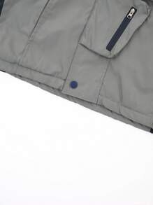 SHEIN Tween Boys' Contrast Color Hooded Casual Warm Coat For Autumn And Winter - Grey - View 3