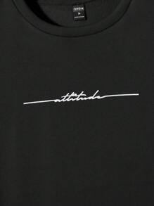 Manfinity VCAY Men's Casual Letter Print Crew Neck Sweatshirt, Autumn/Winter - Black - View 4