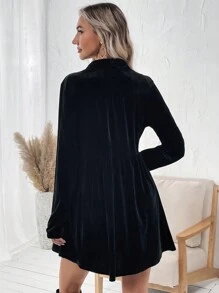 SHEIN LUNE 女式時尚簡約黑色襯衫領連身裙 - 黑色 - 查看 2