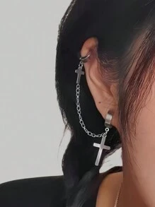 ROMWE Goth 交叉裝飾的時尚耳朵夾 - 銀色 - 查看 1