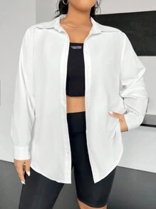 SHEIN EZwear Camisa De Botones Sólidos Para Tallas Grandes
