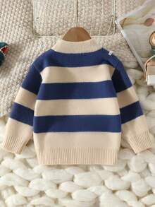 SHEIN Young Boy Striped & Letter Pattern Sweater - Blue - View 2