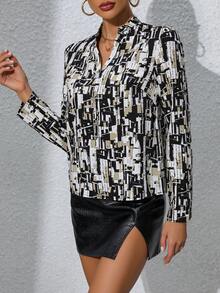 SHEIN Clasi 滿版印花缺口領襯衫 - 彩色 - 查看 5