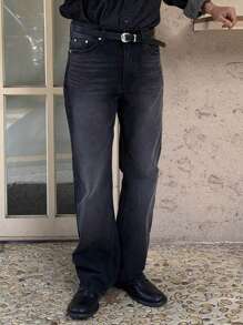 DAZY 男士直筒牛仔褲,側口袋款式 - 黑色 - 查看 3