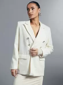 SHEIN BAE 雙排釦西裝領西裝外套 - 白色 - 查看 4