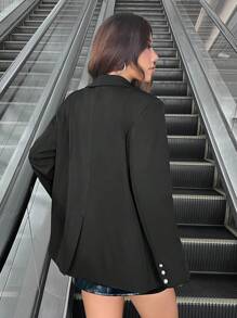 SHEIN EZwear 金屬羈扣西裝外套 - 黑色 - 查看 2