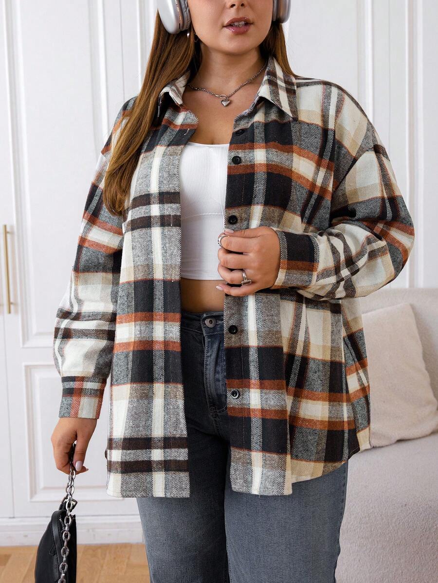 SHEIN EZwear 大尺寸格紋基本領子襯衫 - 彩色 - 查看 1