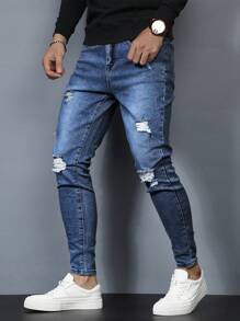 Manfinity Homme Men's Skinny Washeded Distressed Denim Jeans