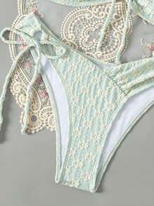 Swim Mod Letni plażowy komplet bikini typu bandeau z kwiatowym, żakardowym sznurkiem