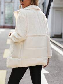 SHEIN Clasi Zweifachtasche mit Kordelzug Taille Teddy gefütterte gefütterte Jacke Winterkleidung - Weiss - Übersicht 2