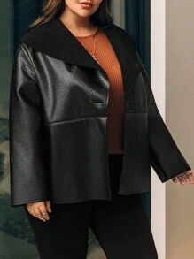 EMERY ROSE Split Lapel Plus Size Coat - Black - View 3