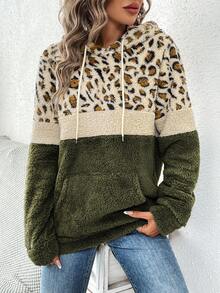 SHEIN LUNE 女性豹紋印花連帽衛衣帶拉繩 - 彩色 - 查看 4