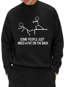 Men's Cartoon Character And Slogan Printed Sweatshirt - Black - View 1