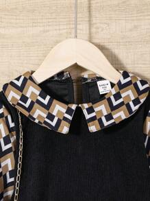 SHEIN Vestido Casual Listrado Com Gola Peter Pan Para Meninas Pequenas