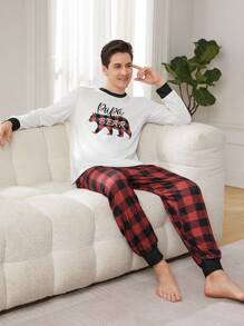 CoupledUp 1 Set Men's Animal & Letter Printed Homewear Loungewear Outfit, Fall Winter Clothes, Christmas - Multicolor - View 7