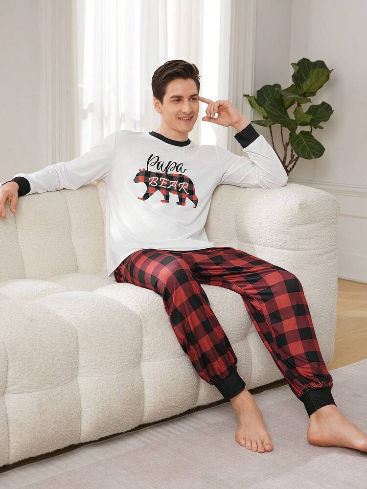1 Set Men's Animal & Letter Printed Homewear Loungewear Outfit, Fall Winter Clothes, Christmas