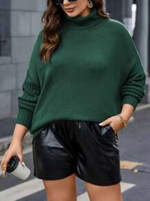 Calvaya Große Größe Pullover mit Rollkragen, Fledermausärmeln,