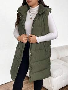 SHEIN Frenchy Áo khoác có mũ trùm đầu cỡ lớn dành cho nữ có đệm - màu xanh lá - Xem 5