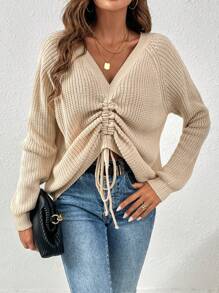 SHEIN LUNE Ladies' Fashionable Drawstring Sweater - Apricot - View 1