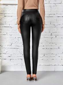 SHEIN LUNE 女性時尚鏈條裝飾純色修身長褲