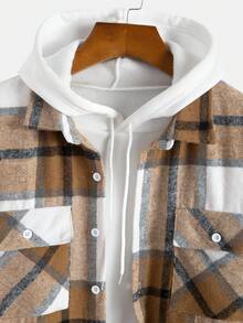 Manfinity Hypemode 男士寬鬆格紋大衣,帶有嵌袋和無帽款式 - 卡其色 - 查看 5