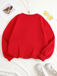 SHEIN EZwear 女士纯色圆领卫衣，适合毕业季、返校季、教师节等场合，秋季返校套头衫 - 紅色 - 查看 2