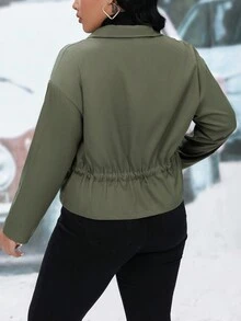 Calvaya Plus Flap Pocket Drop Shoulder Jacket - Army Green - View 2