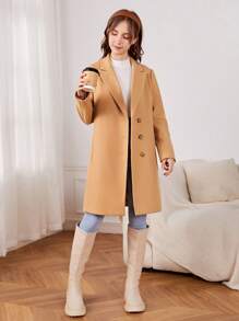 SHEIN Teen Girl Lapel Collar Slant Pocket Overcoat