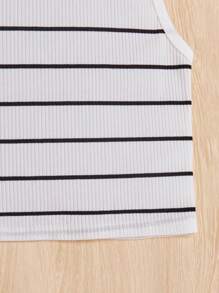 Tween Girl 2pcs/Set Knitted Black & White Striped Loose Fit Sleeveless Top