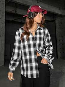 Muchica Camisa negro con blanco con patrón de cuadros - Blanco y Negro - Ver 6