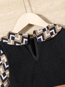 SHEIN Vestido Casual Listrado Com Gola Peter Pan Para Meninas Pequenas