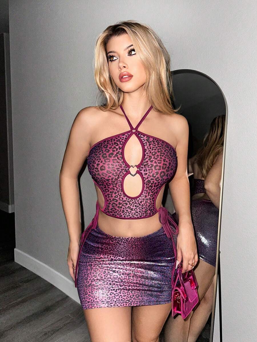 SHEIN Sweetina In hoa Báo Xu hướng: Cắt giảm Halter Neck Áo ba lỗ - Nhiều màu - Xem 1