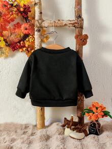 Em bé Cô gái Lá thư In Vòng cổ Áo nỉ - màu đen - Xem 2