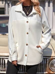 SHEIN LUNE Ladies' Single-breasted Coat With Patchwork Fabric - White - View 6