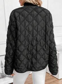 EMERY ROSE Họa tiết hoa ngẫu nhiên - Áo khoác đệm lót kẻ caro đơn hàng khuy cho nữ mùa đông - màu đen - Xem 2