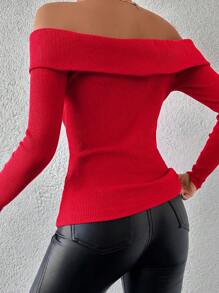 EURMUSE Cotton 2pcs/Set Women's Off-Shoulder Solid Color Casual T-Shirt Black & Red - Multicolor - View 2