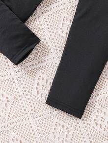 SHEIN Young Girl Floral Print Hooded Jacket & Leggings - Black - View 5