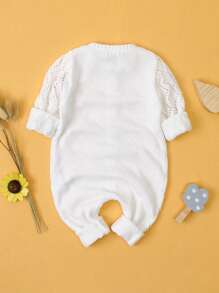 嬰兒鏤空針織前連結毛衣連身褲